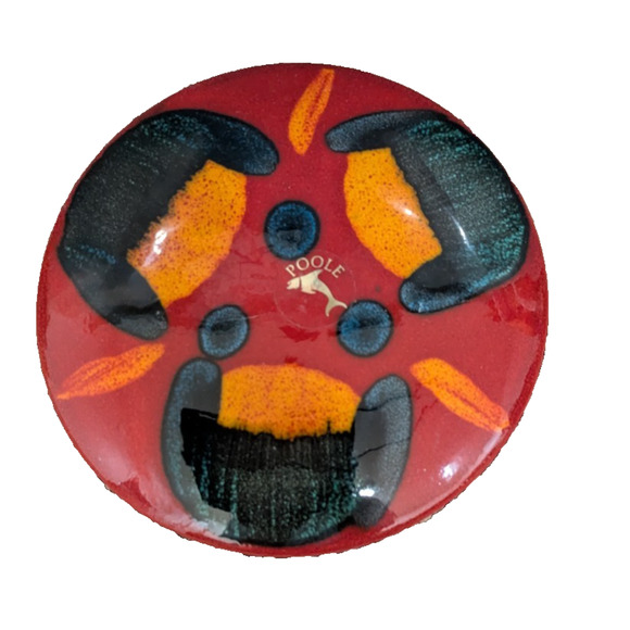 Poole Pottery Trinket Box Volcano Red England Cover Porcelain 40s - Picture 4 of 10